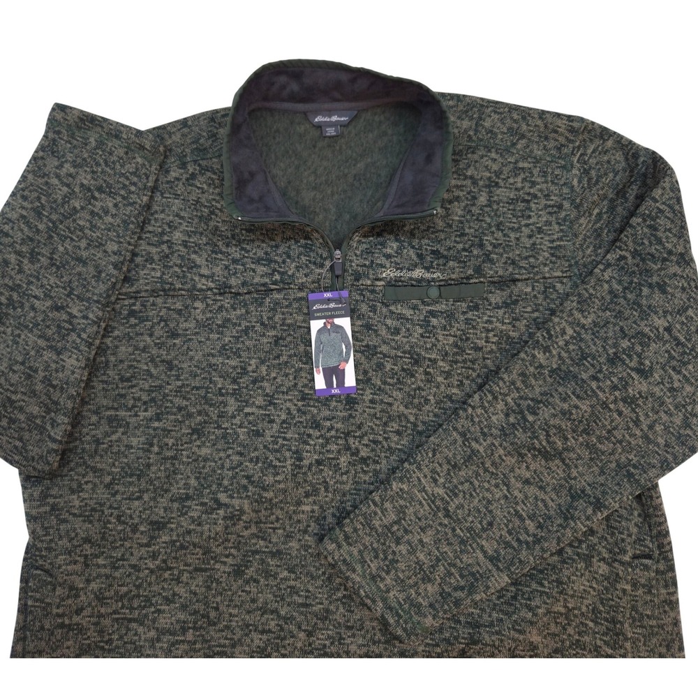 Eddie Bauer Sweater Fleece Mens XXL Green Marled 1/4 Zip Pullover NEW with tags - Picture 10 of 10